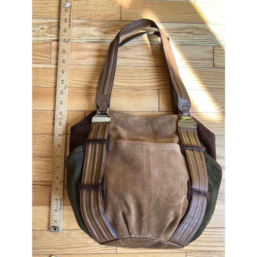 Vtg Tignanello Brown Leather Suede Hobo Shoulder Bag Floral Paisley Lining - Picture 8 of 10